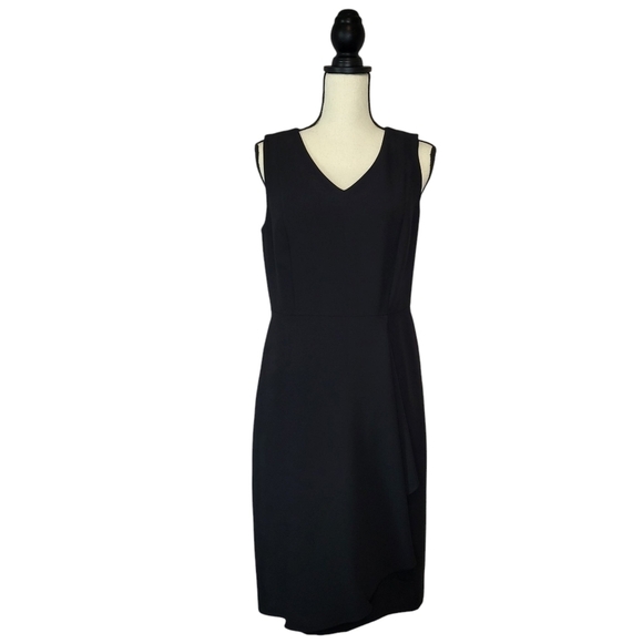 Talbots Dress Black Sleeveless Back Zipper Vneck Flutter Skirt Detail Size 6 - Picture 1 of 14